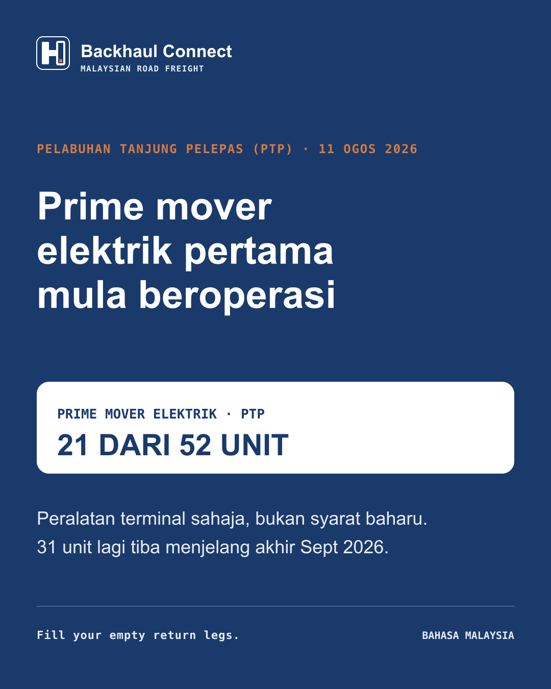 PTP mula operasikan prime mover elektrik pertama Malaysia