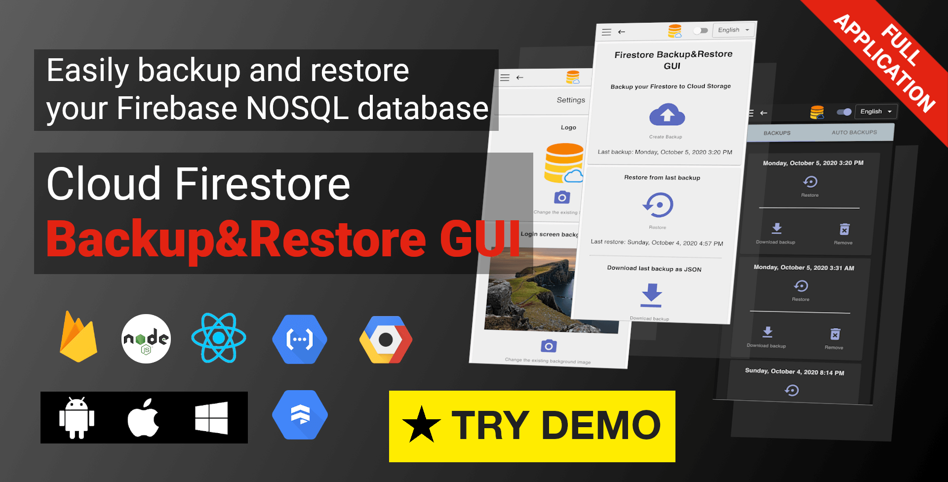 Firebase Cloud Firestore Backup and Restore Graphical User Interface GUI Demo