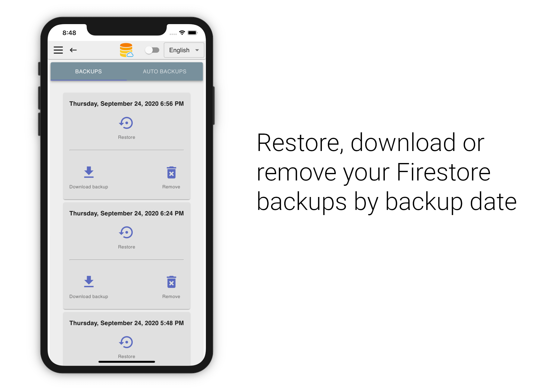 Firebase Cloud Firestore restore Backup from Cloud Storage by backup history