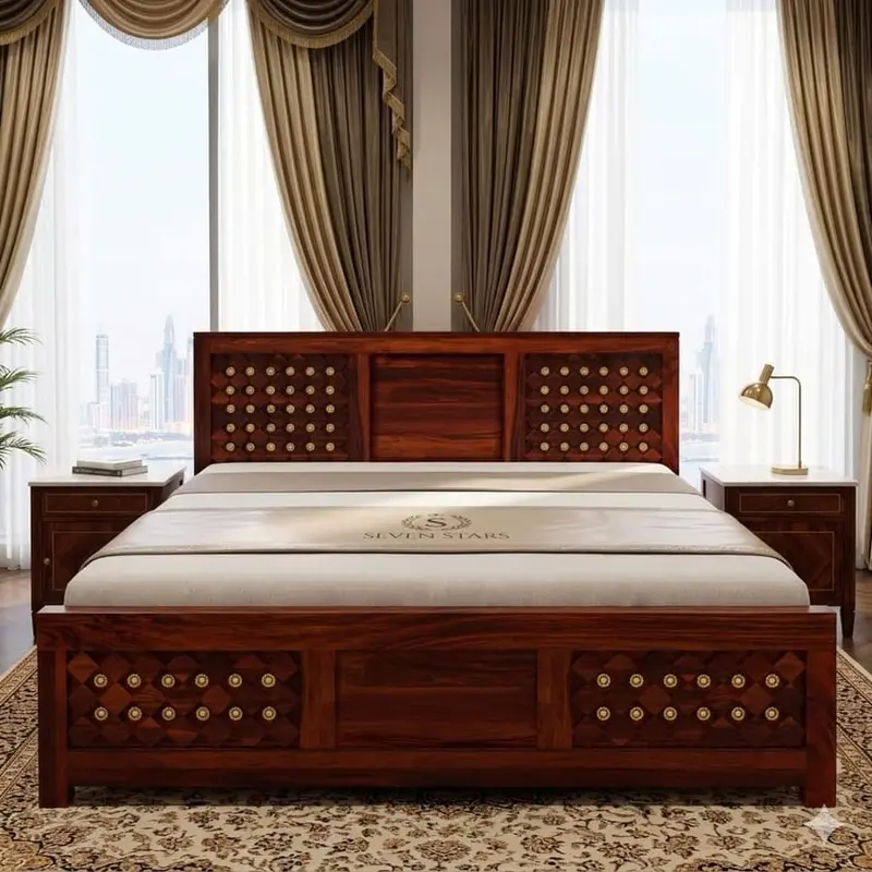 Solimo Qual King Size Solid Sheesham Wood Bed with Box Storage (Honey Finish)