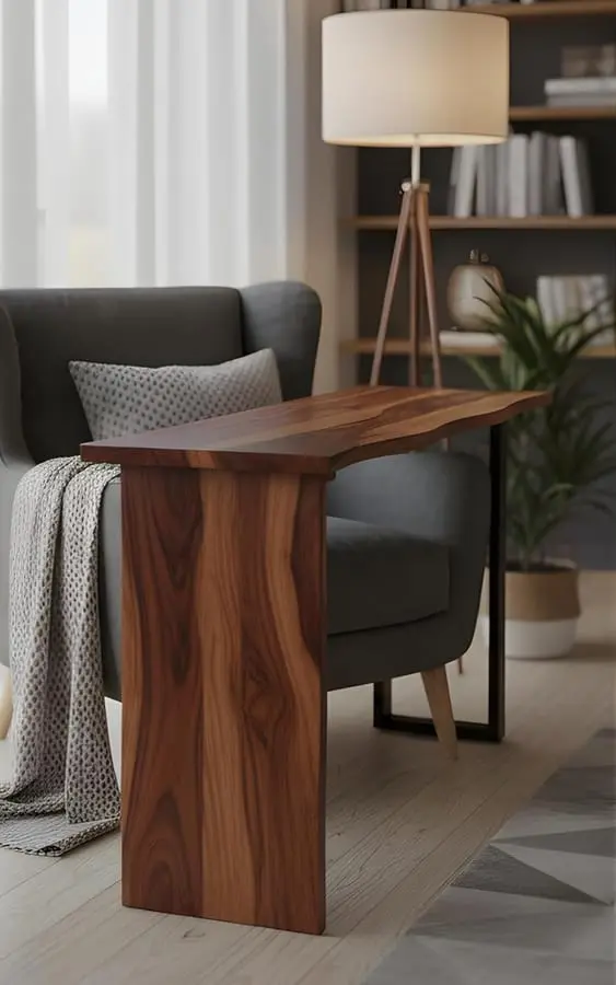 Solid Sheesham Wood Live Edge Console Table with Sheesham Wood Legs Natural Finish Wooden Hallway Table for Living Room, Bedroom & Office