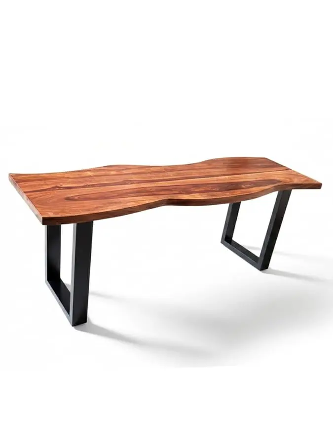 Live Edge Solid Sheesham Wood Coffee Table with Sheesham Wood Legs  | Modern Wooden Center Table | Industrial Style Furniture for Living Room 