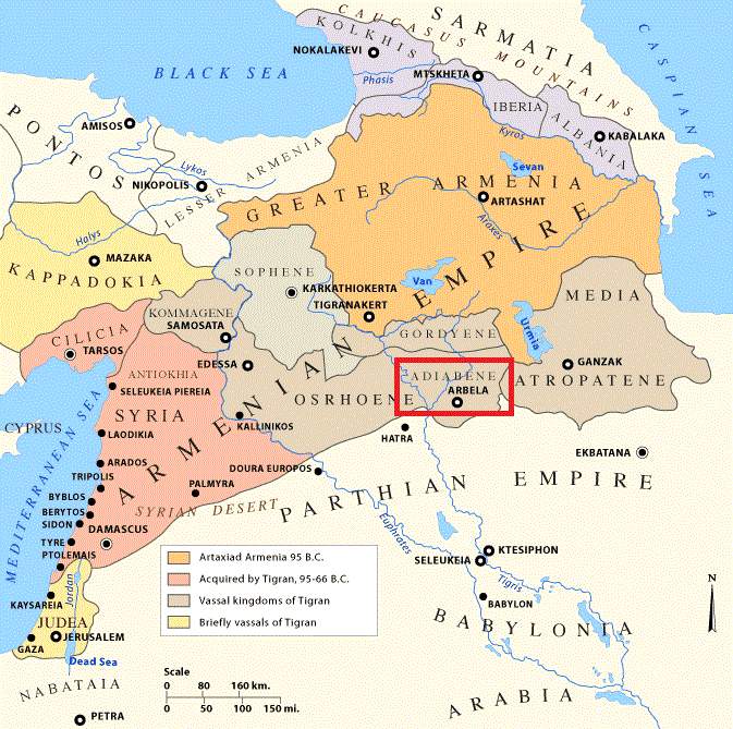 A map with Adiabene and Judea. 95-66 BCE