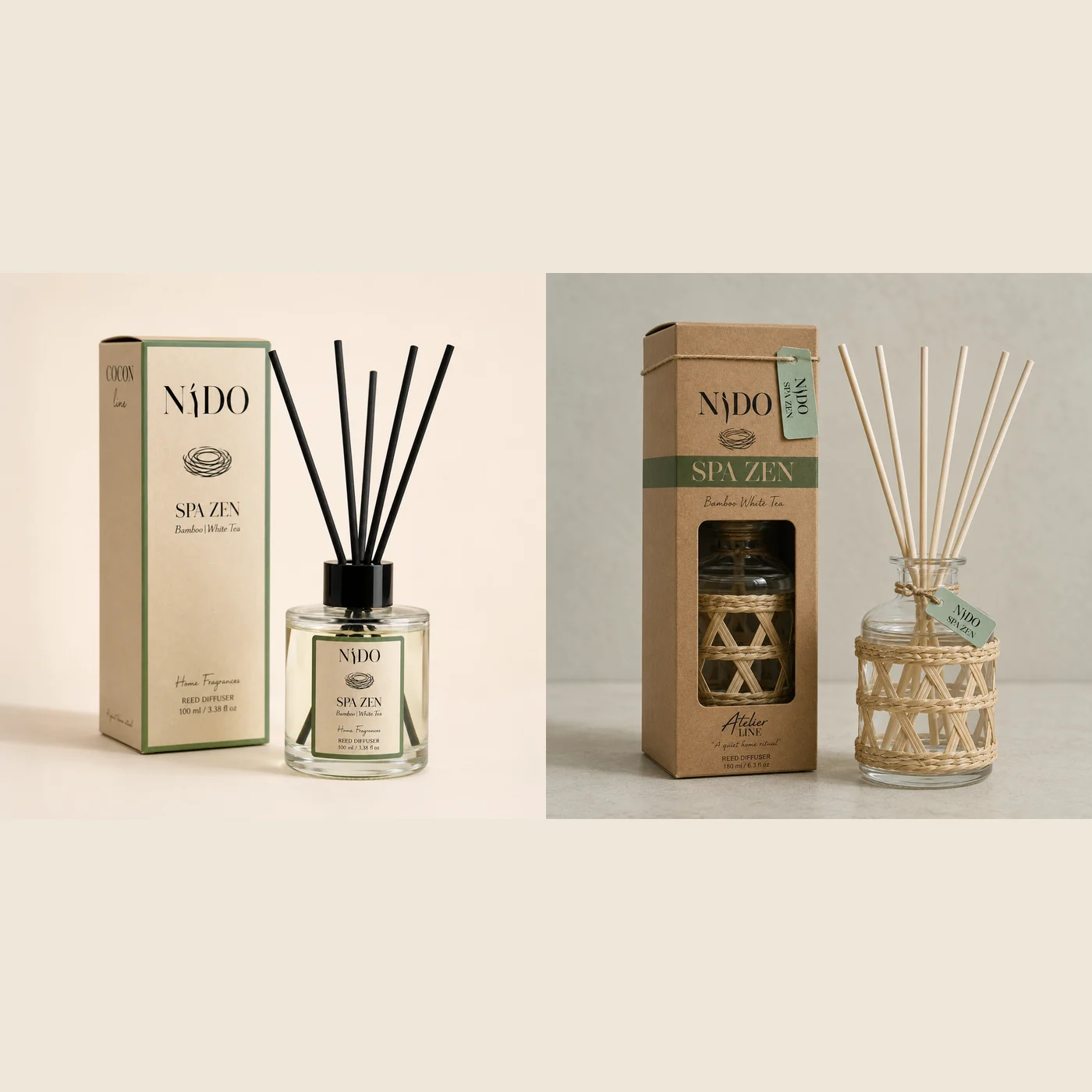 PACK DESCUBRE: dos mikados NIDO, COCON de 100 ml y ATELIER de 180 ml