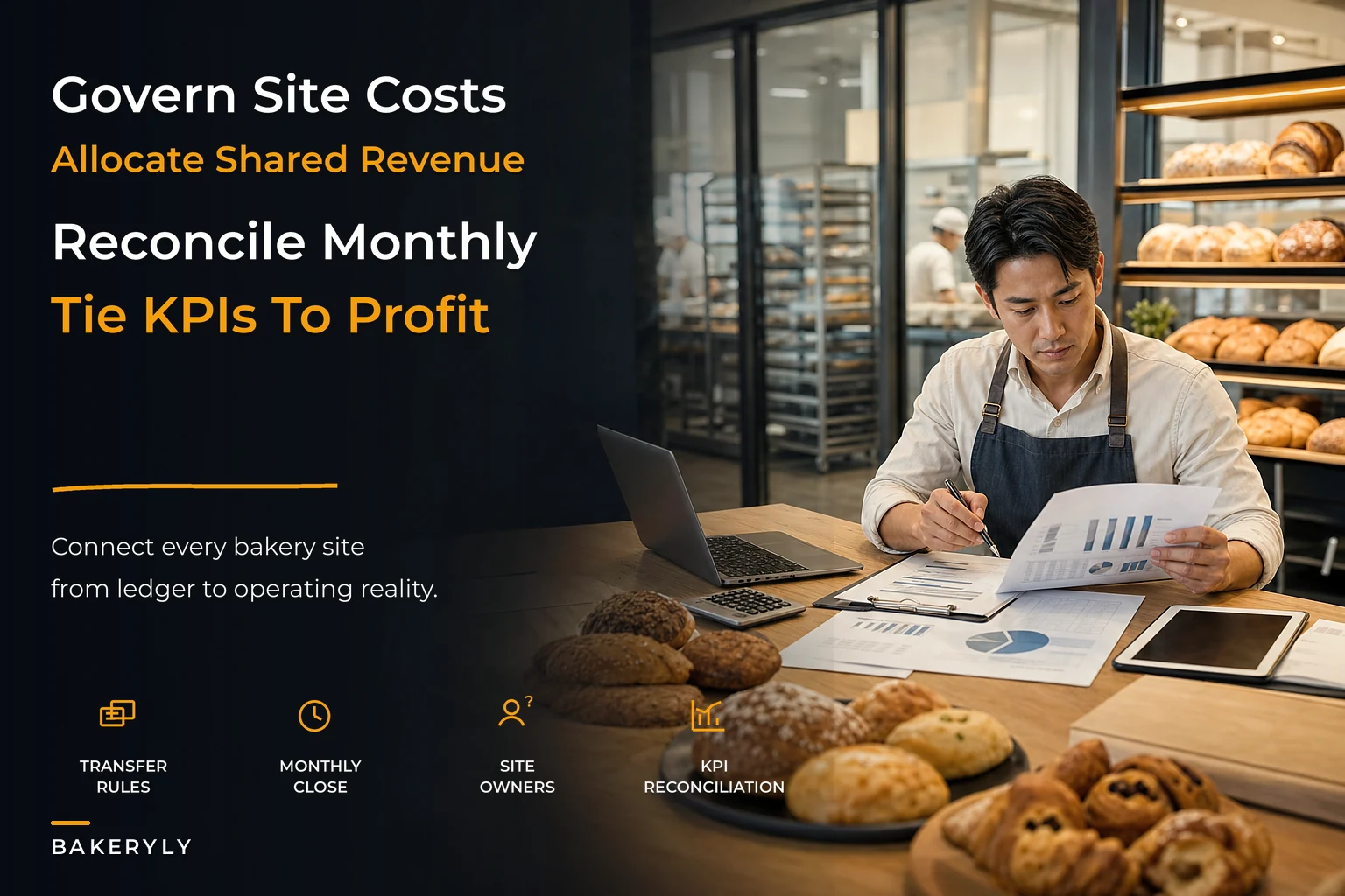 Network finance governance and reconciliation for multi-site bakery operations