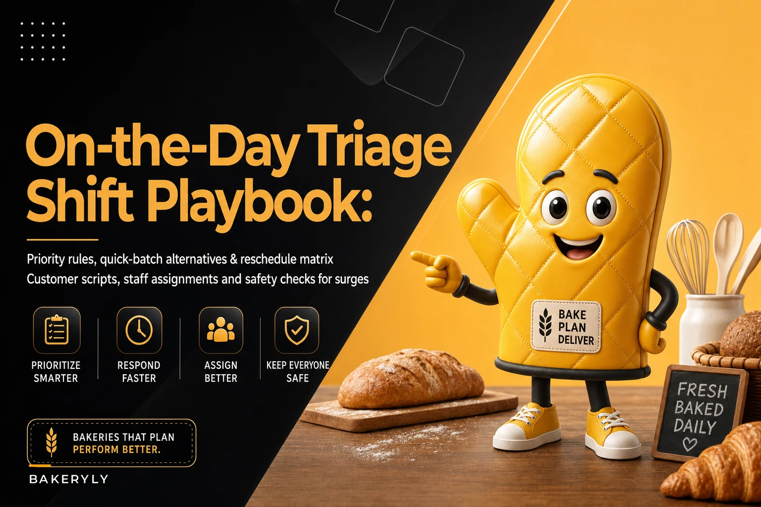 On-the-day bakery triage: a laminated shift playbook for surges and equipment failures
