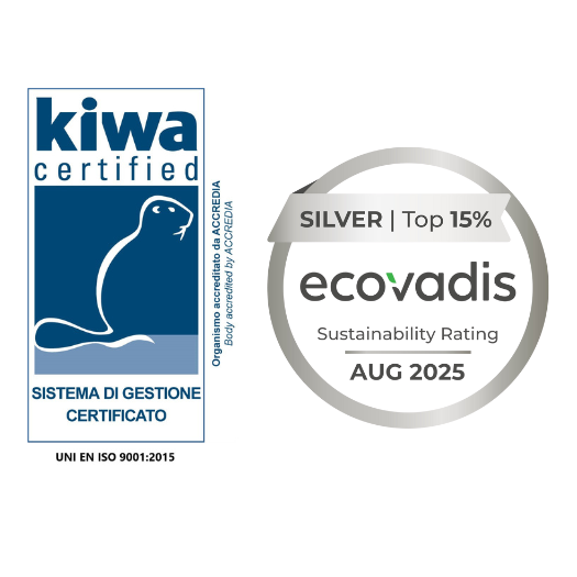 Certificazioni Kiwa e EcoVadis Silver: sistema di gestione certificato e valutazione di sostenibilità.
