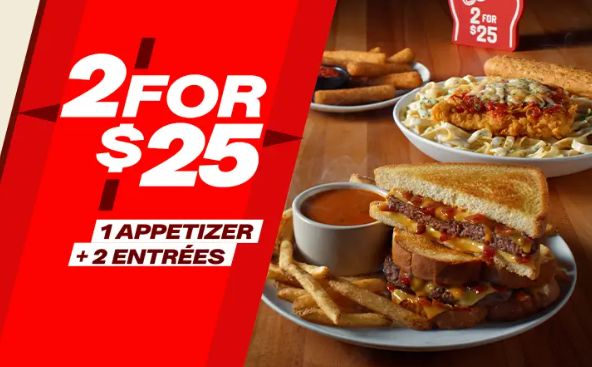 1 Appetizer + 2 Entrees - 2 for $25 - Food deal at Applebee's