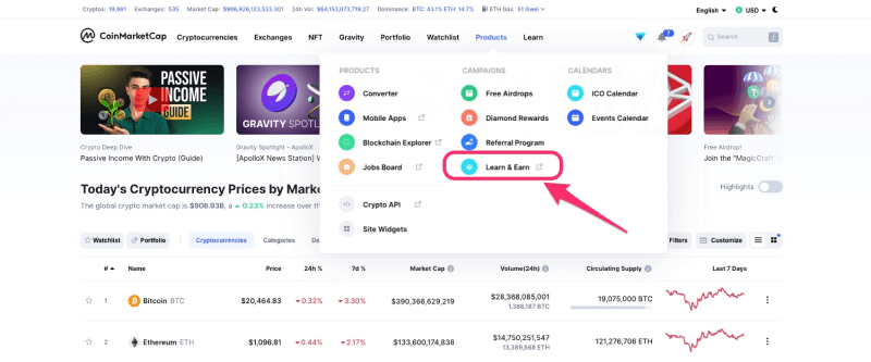Join CoinMarketCap Learn & Earn
