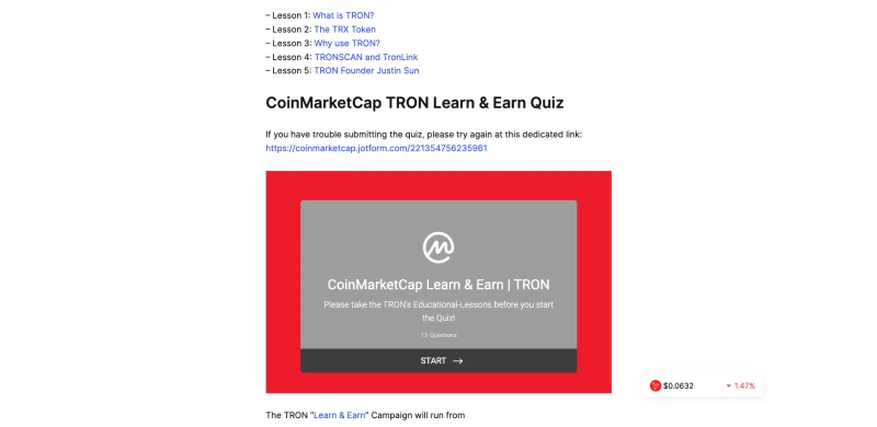 CoinMarketCap Learn & Earn Quiz