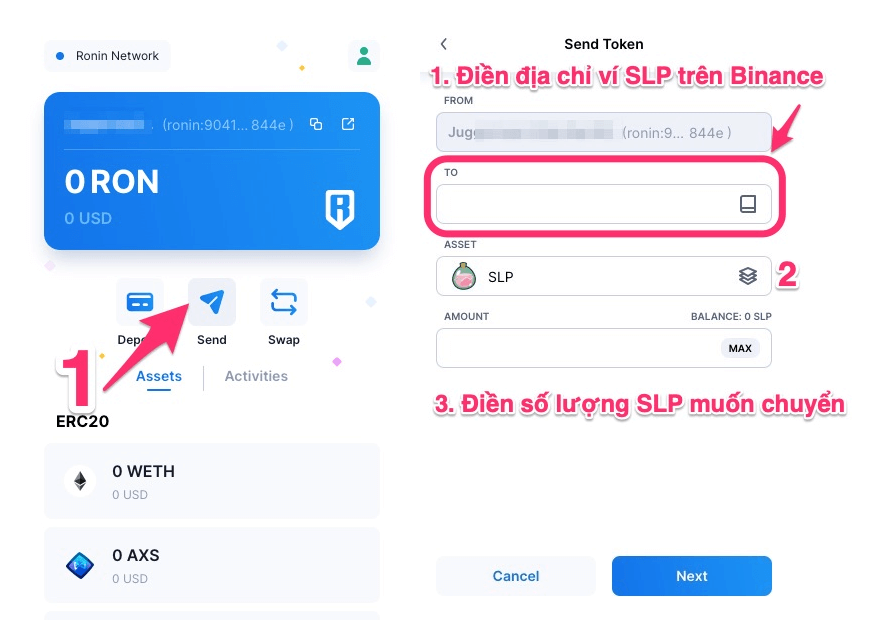Nạp SLP từ ví Ronin sang Binance