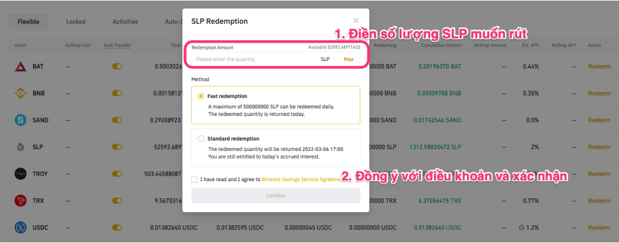 Điền số lượng SLP muốn rút từ việc staking