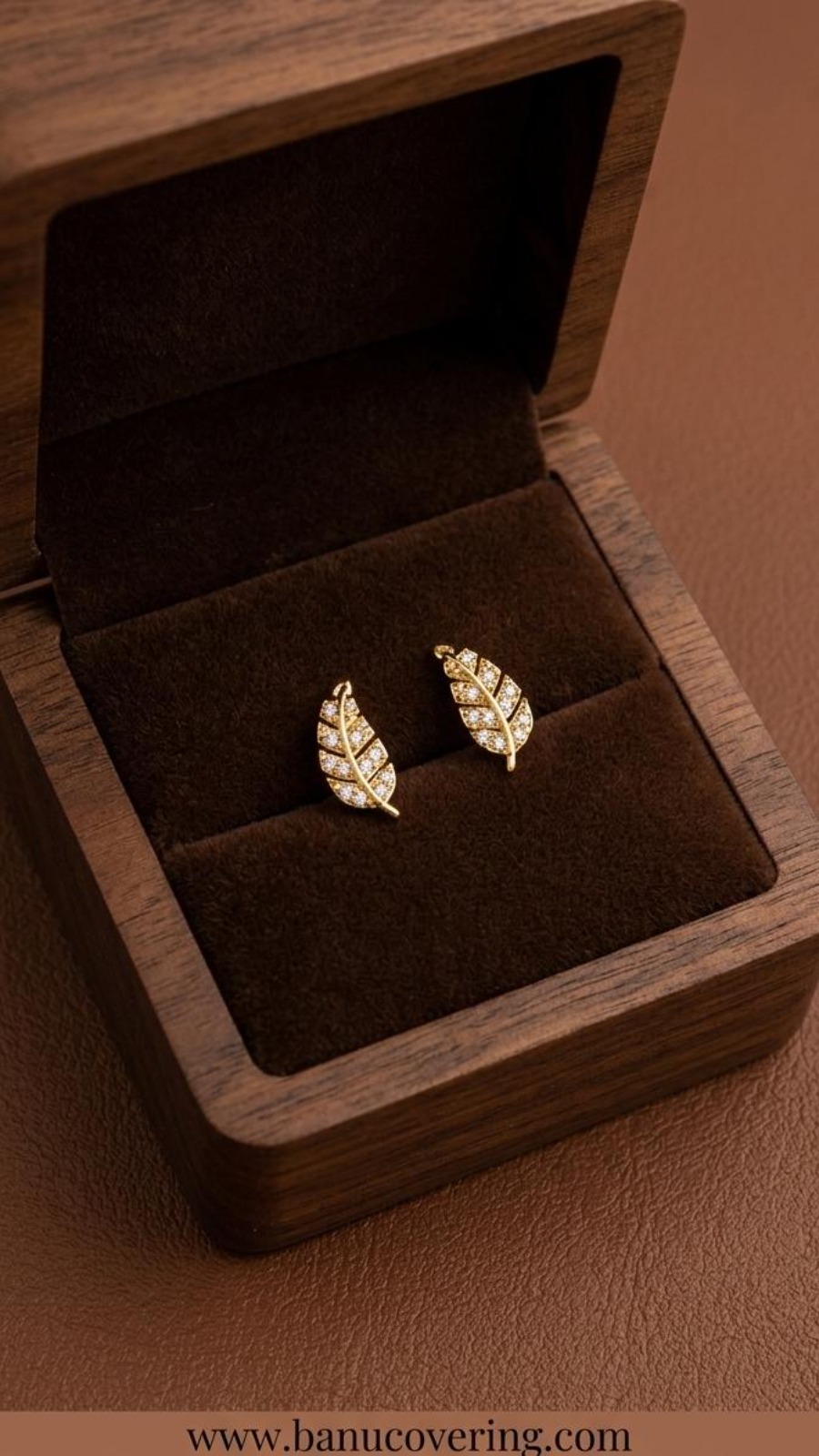 Gold Pleated Leaf Stud