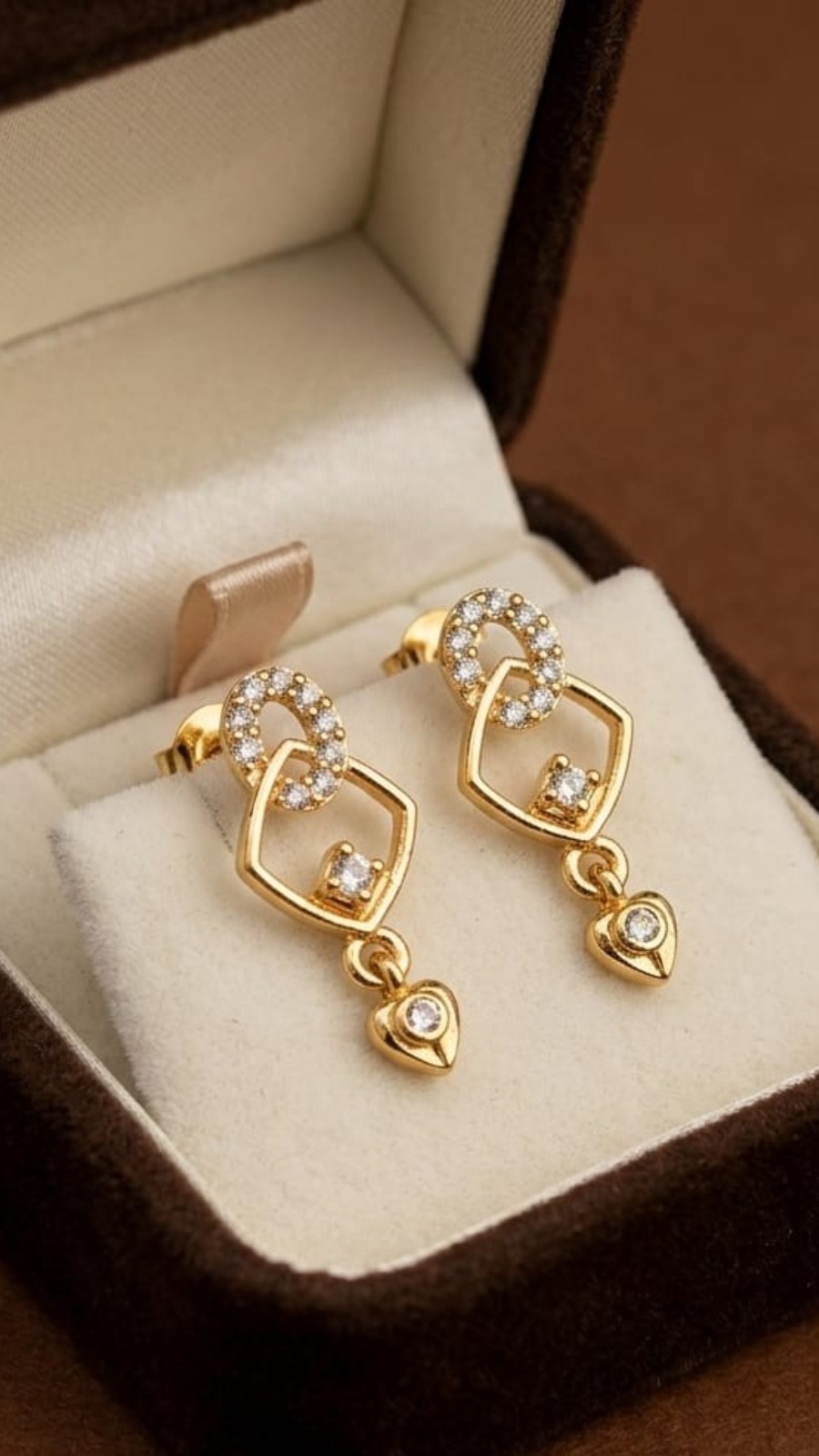 Geometric Heart Drop AD Earrings
