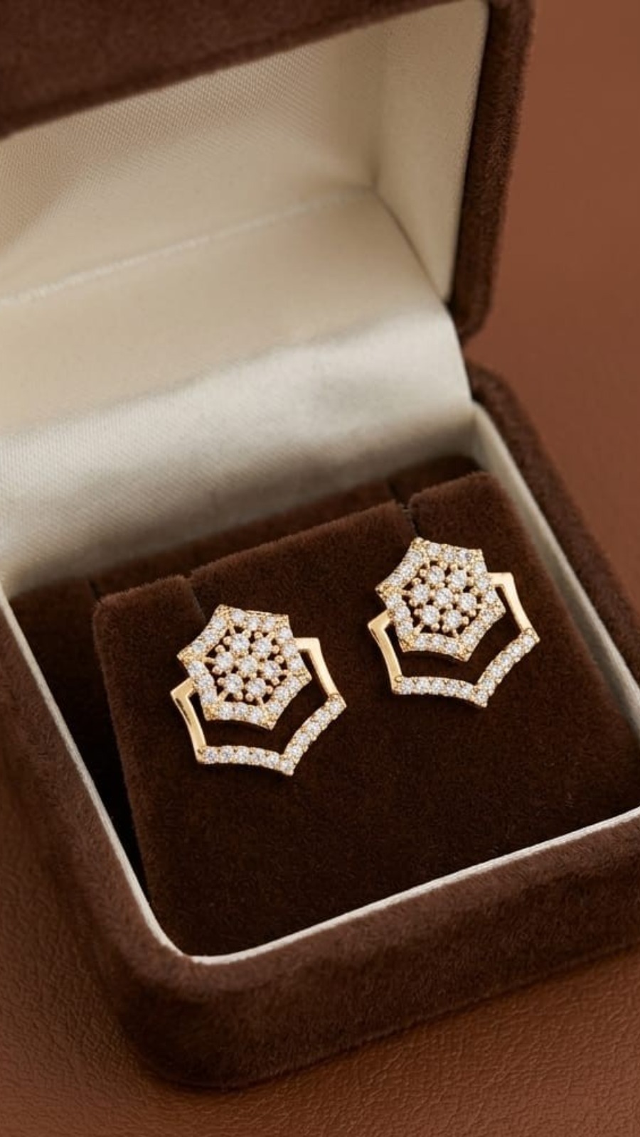 Hexagon Halo Diamond Earrings