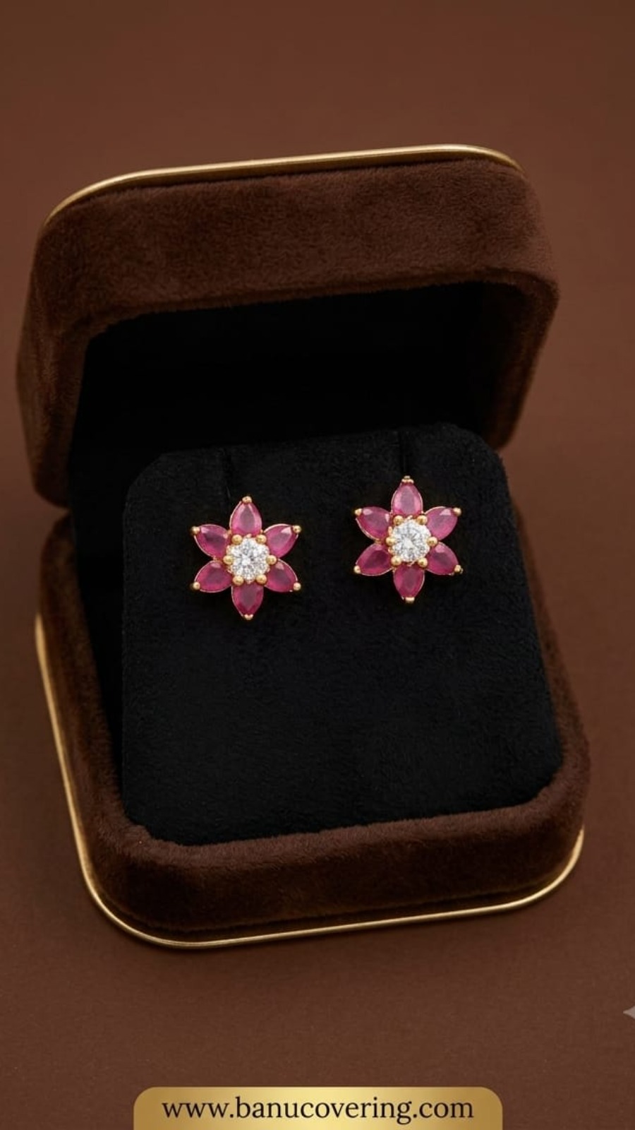 Pink Ruby Flower Stud Earrings