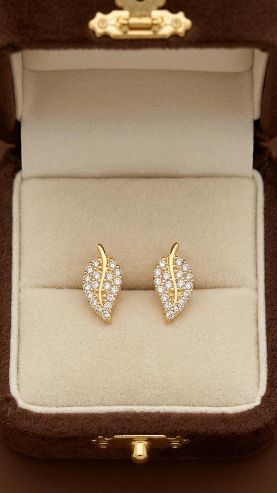 Gold Leaf Diamond Stud Earrings