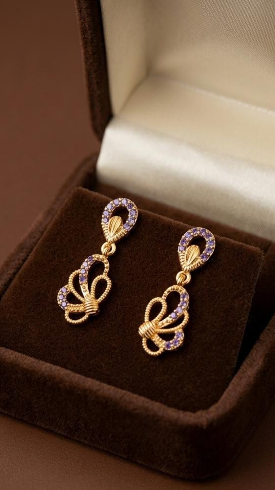 Emerald Butterfly Violet Drop Earrings