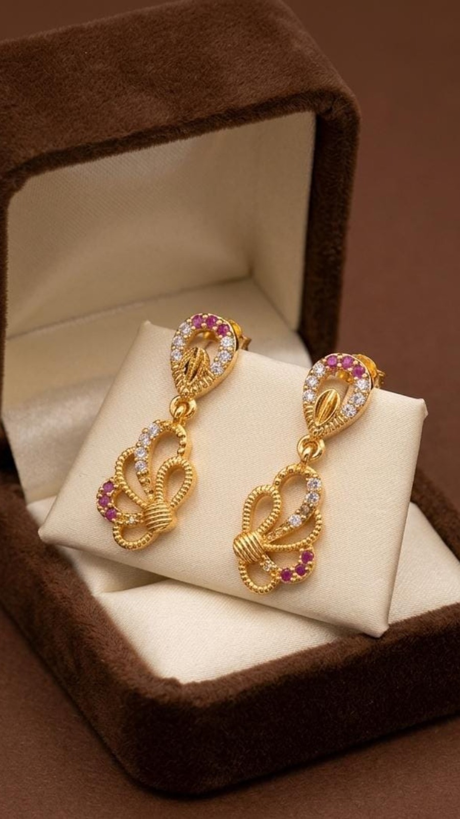 Emerald Butterfly pink Drop Earrings