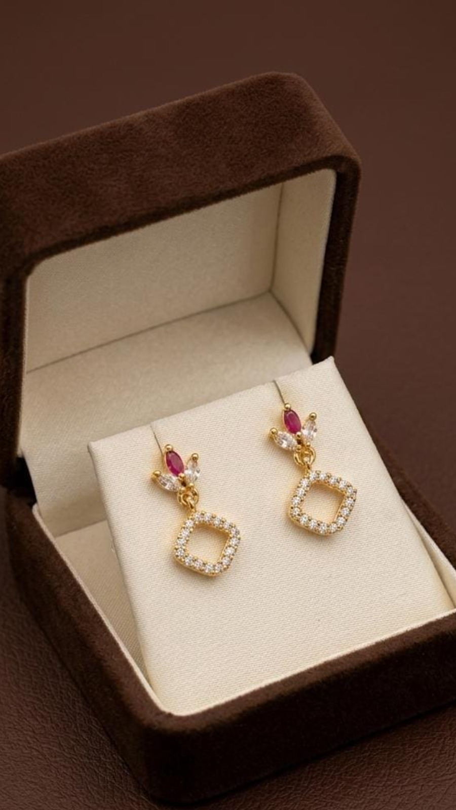 Ruby Floral Square Drop Earrings