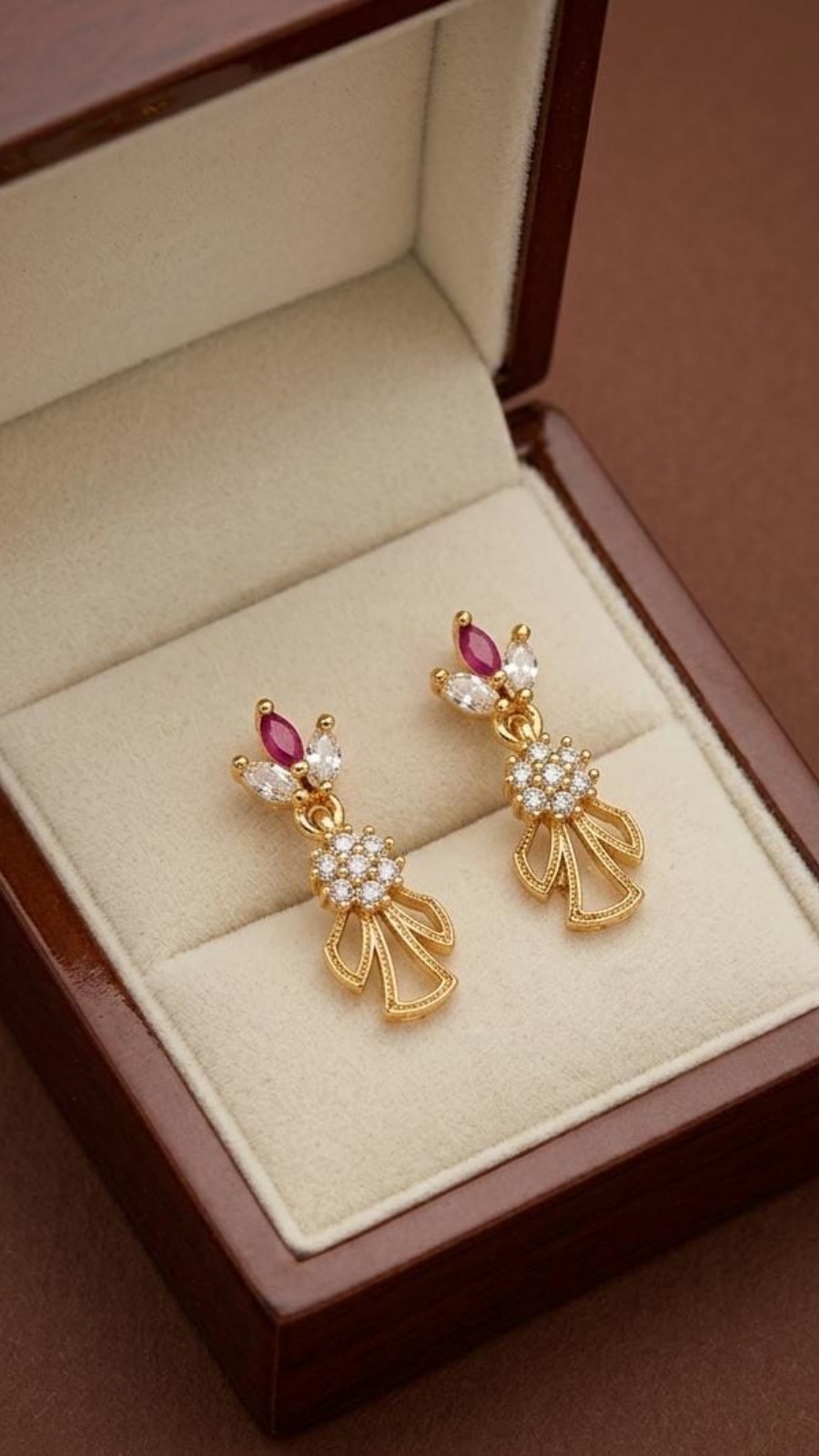 CZ Floral Bow Drop Earrings