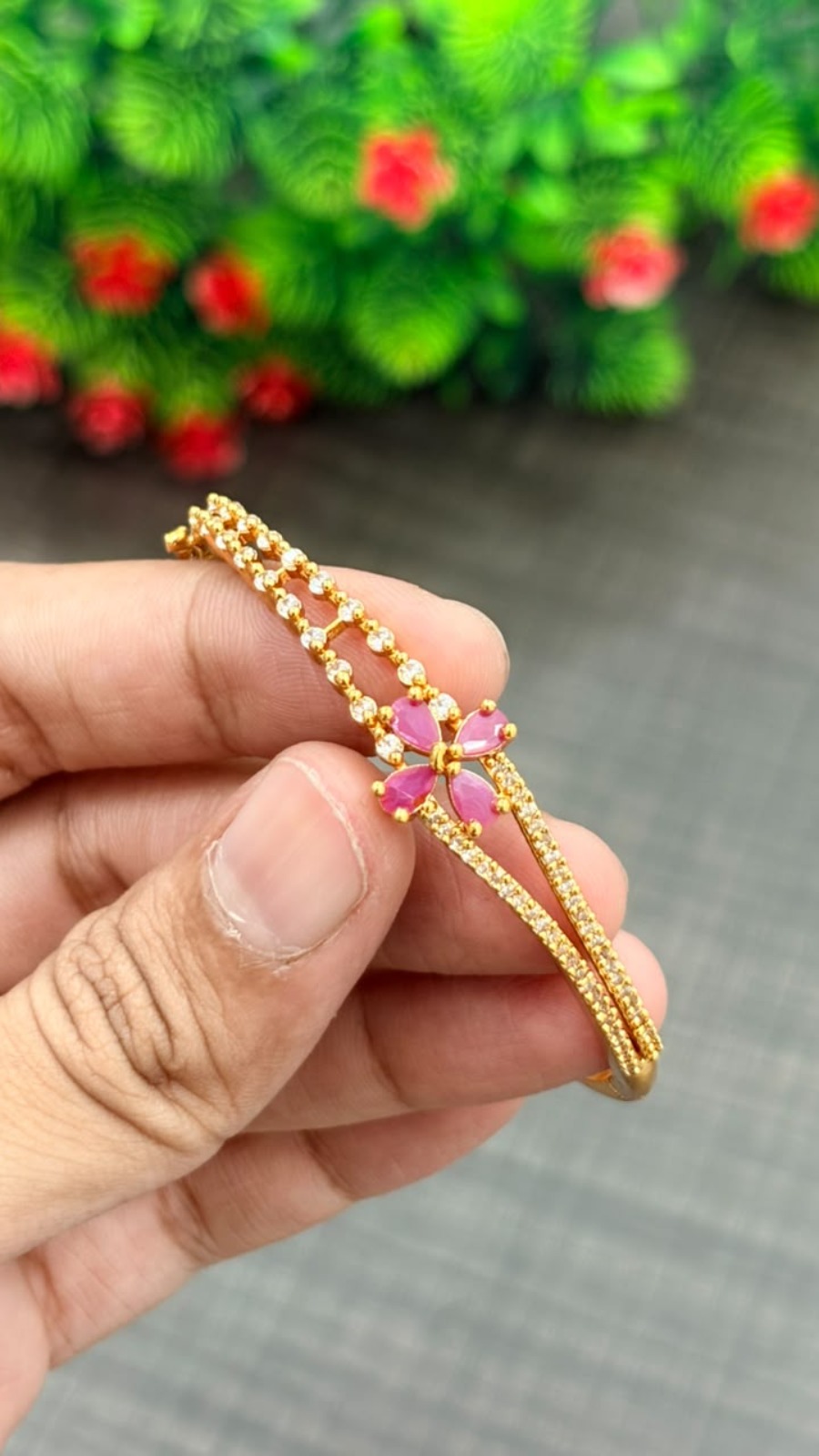 Pink Crystal Flower Gold Bracelet