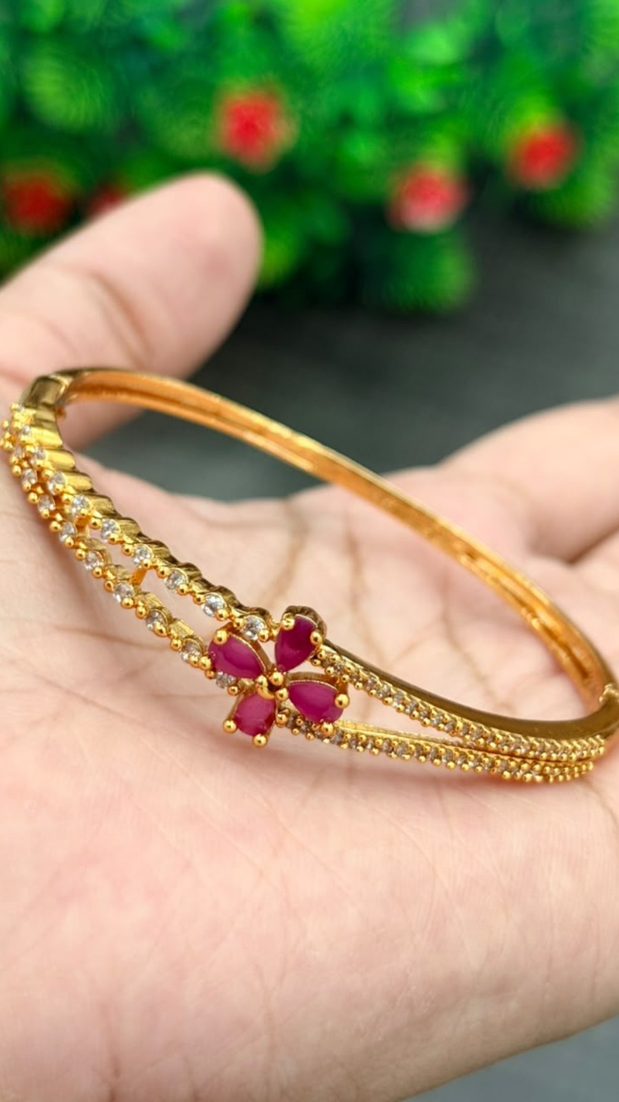 Pink Crystal Flower Gold Bracelet 2