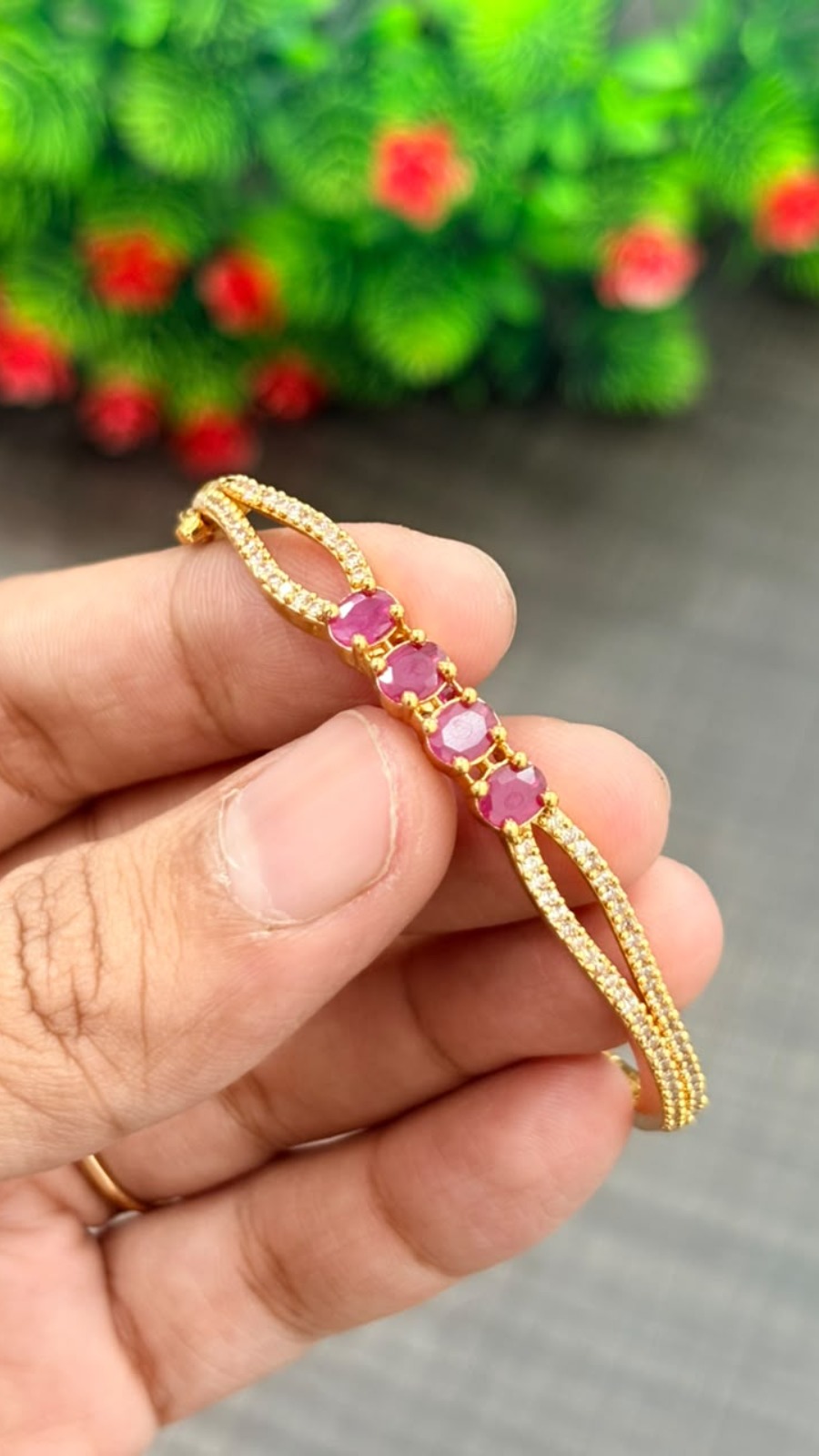 Pink Gemstone Gold Bracelet