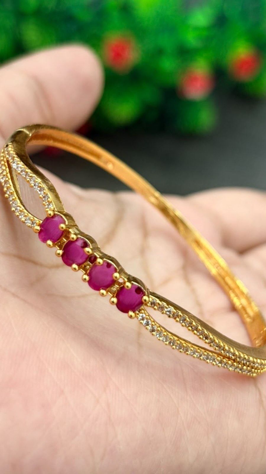 Pink Gemstone Gold Bracelet 2