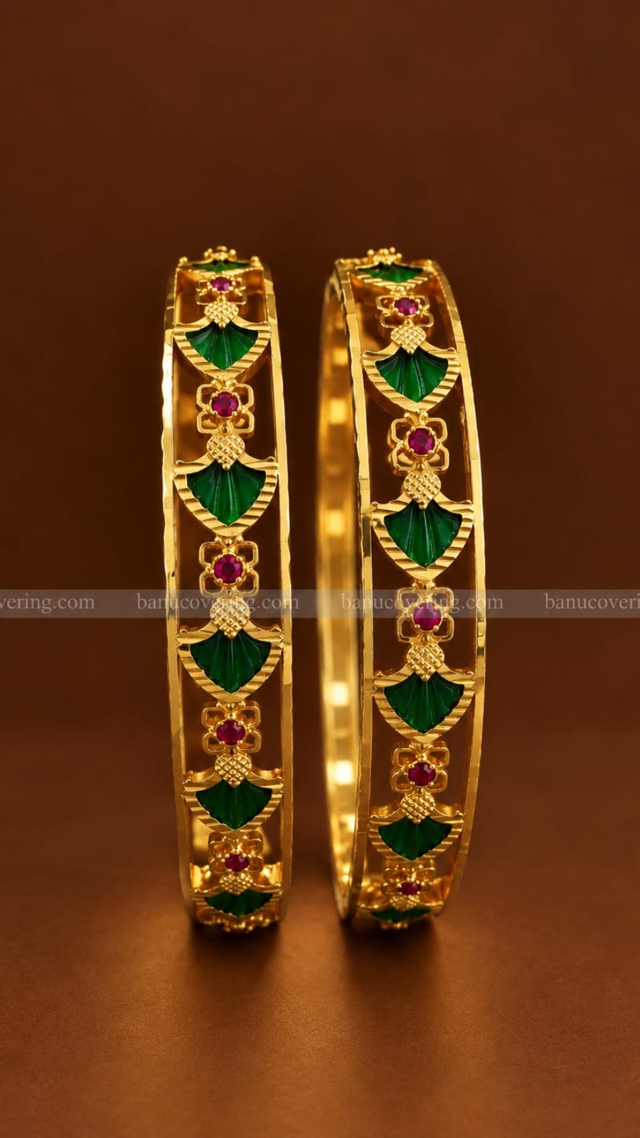 Handmade Emerald Ruby Floral Bangle