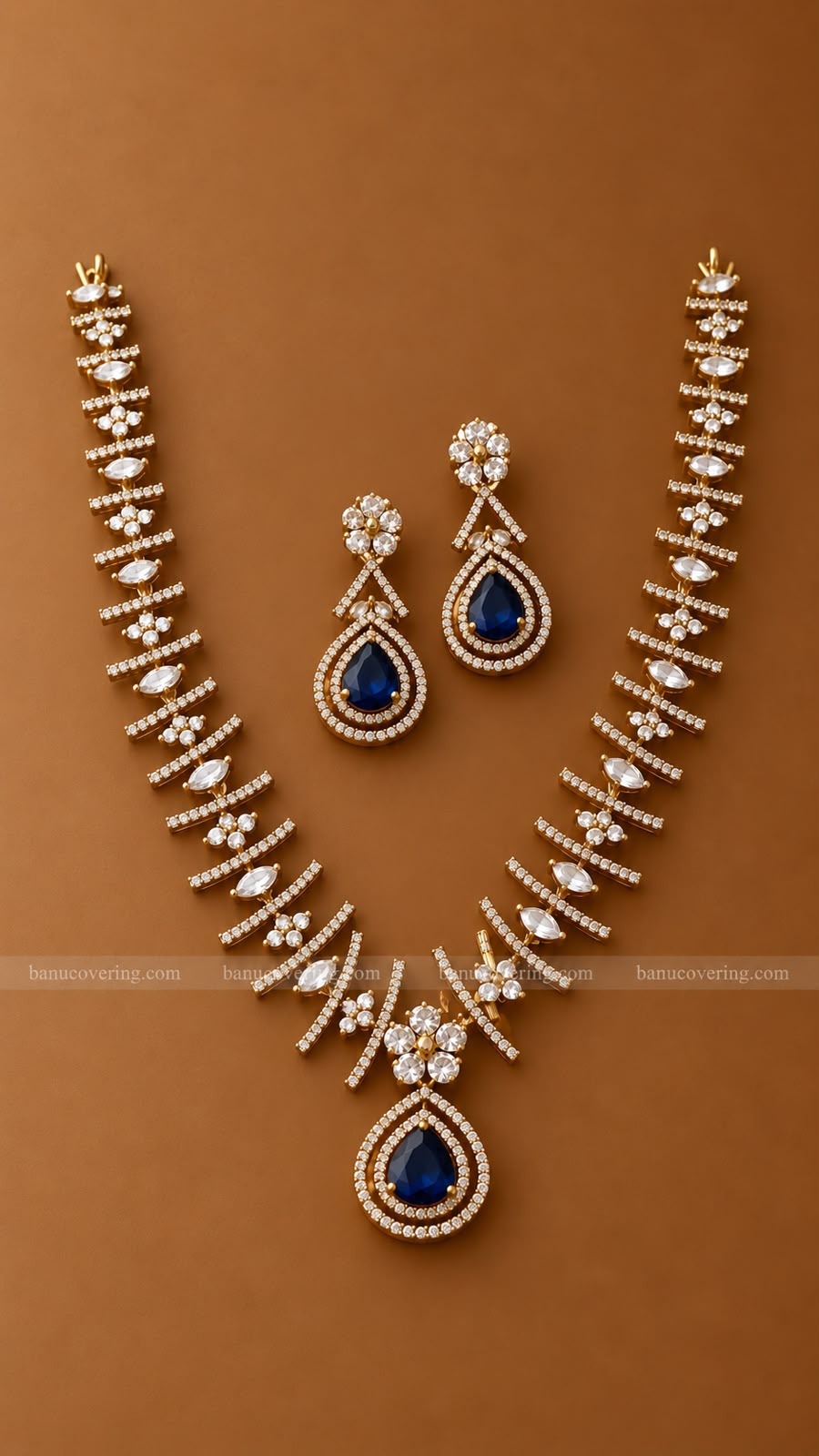 Blue Sapphire Drop Necklace Set