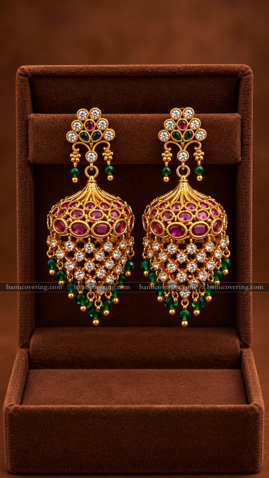 pink & green Jhumka Earrings 1