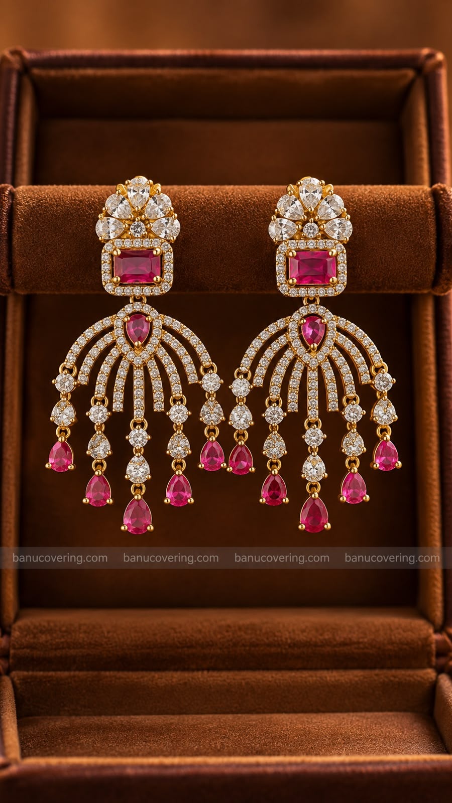 pink Crystal Cascade Earrings
