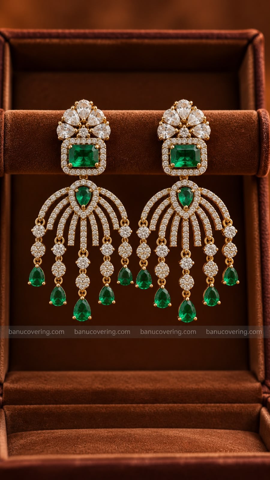 Green Crystal Cascade Earrings