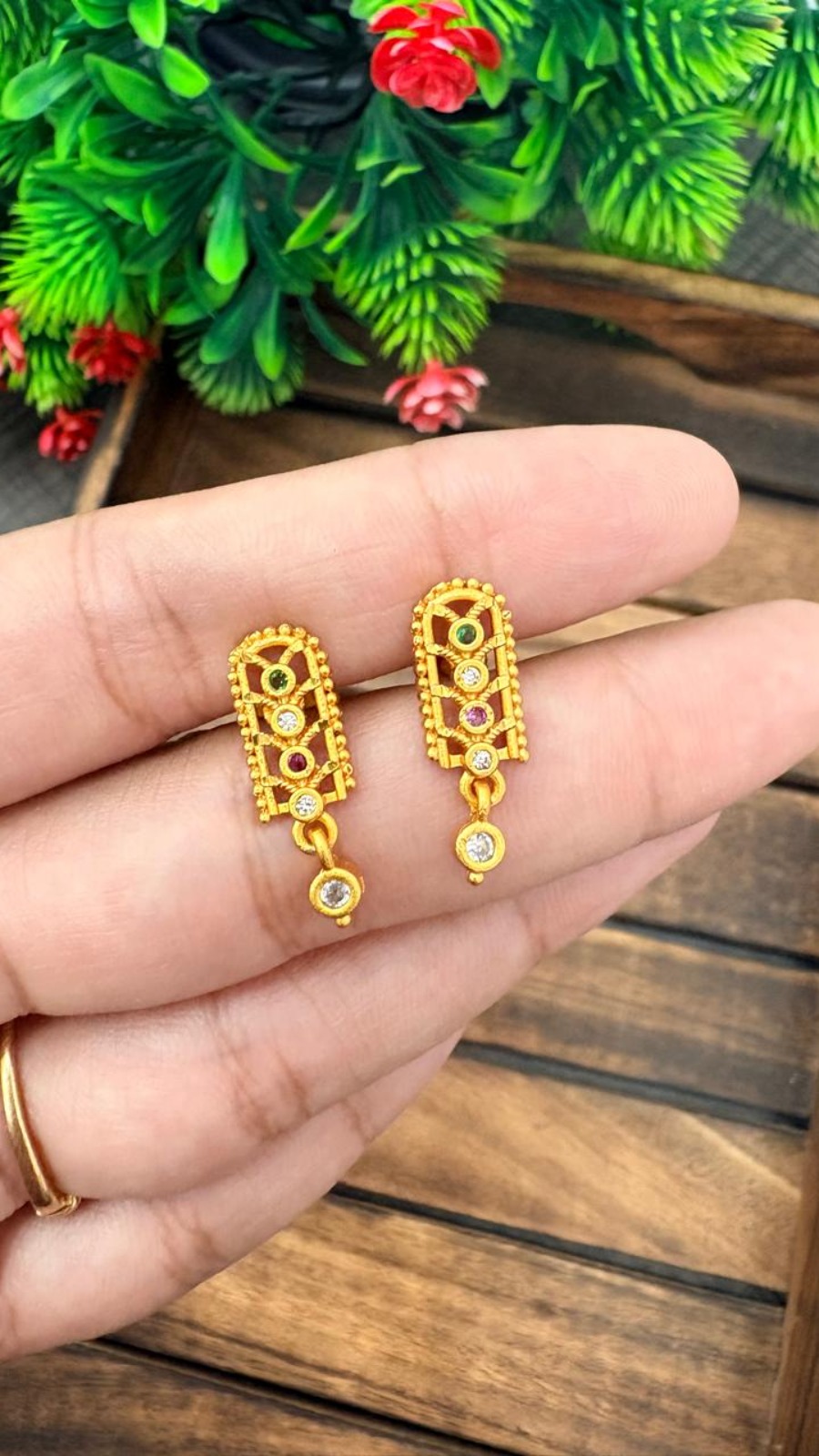 Stud-Green&Pink Stone-OG-69 1