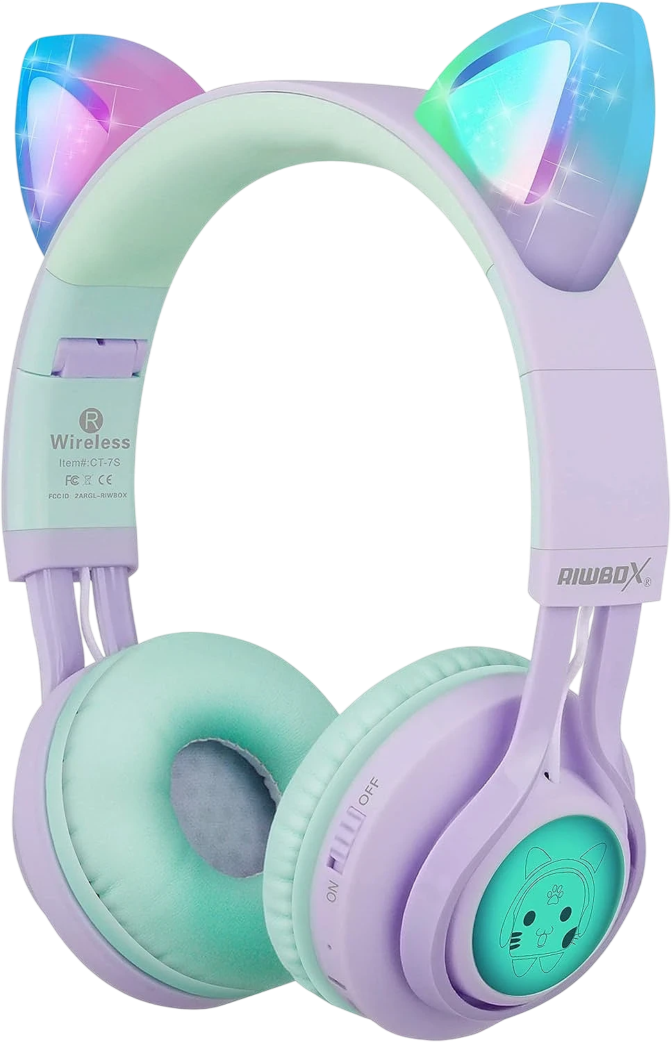 Audífonos Inalámbricos Riwbox CT-7S con Orejas de Gato, Luces LED y Micrófono