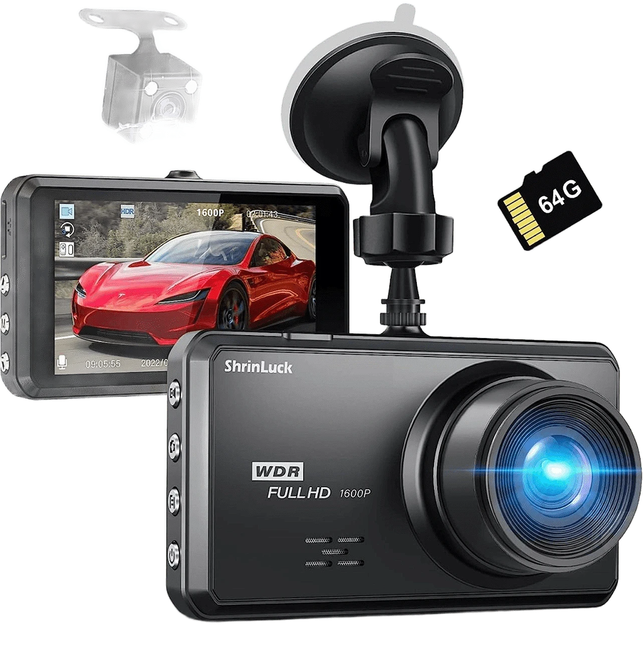Dash Cam Doble 2.5K con Tarjeta de 64GB Incluida