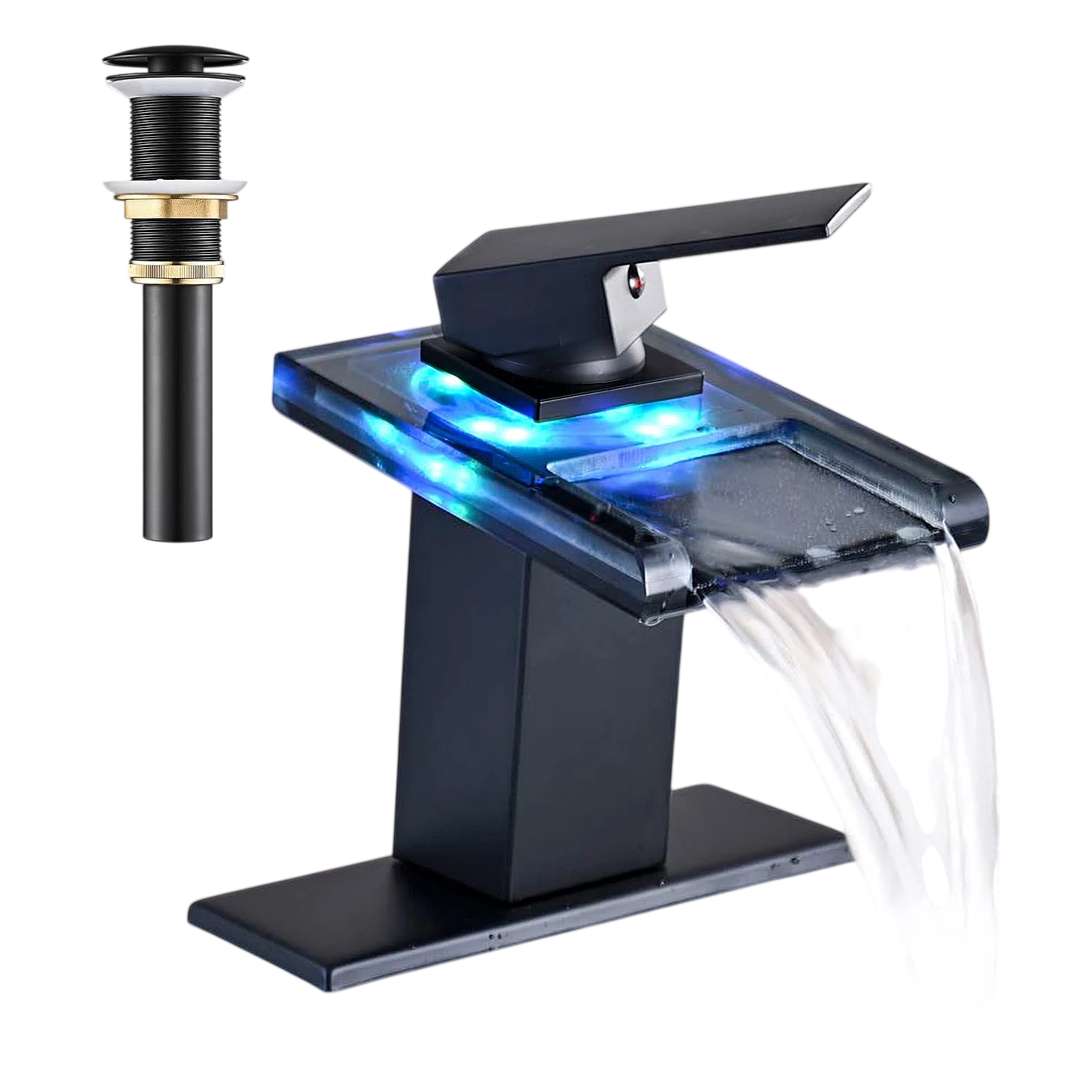 Matte Black Waterfall Bathroom Faucet, Single Handle