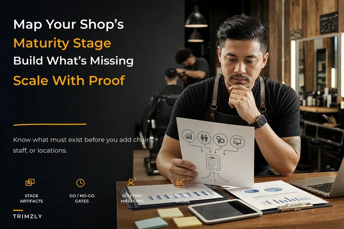 Operational maturity model mapping Solo to Multi barbershop stages
