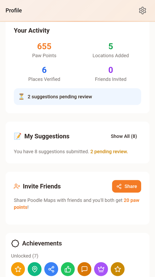 Badge collection and Paw Points achievements