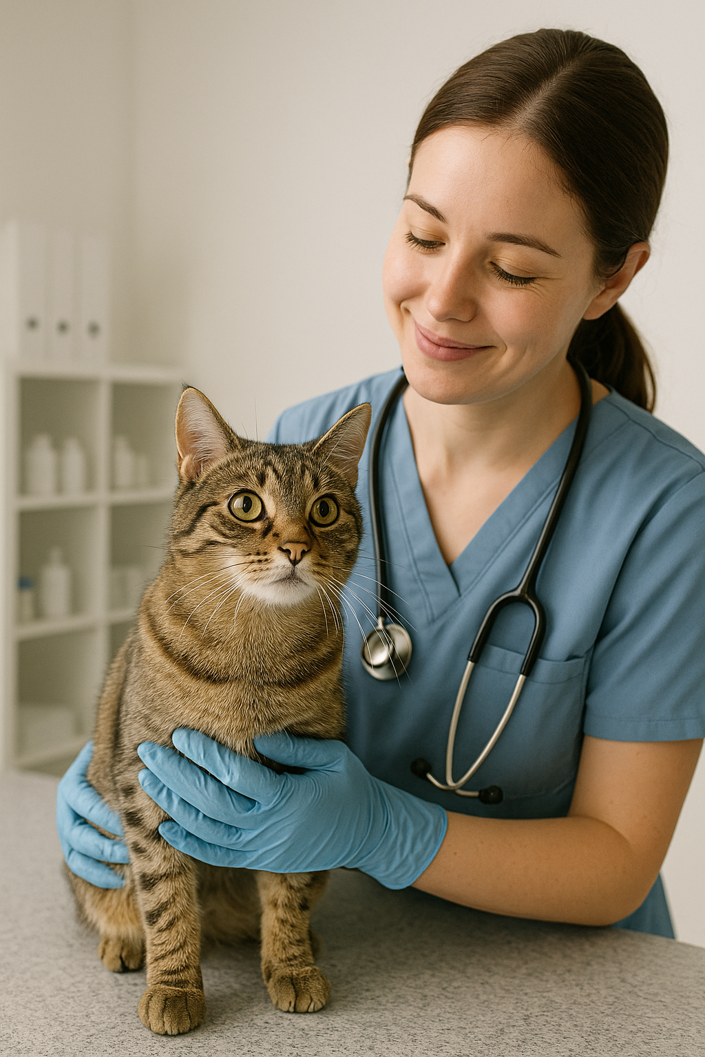 Vet caring for a cat