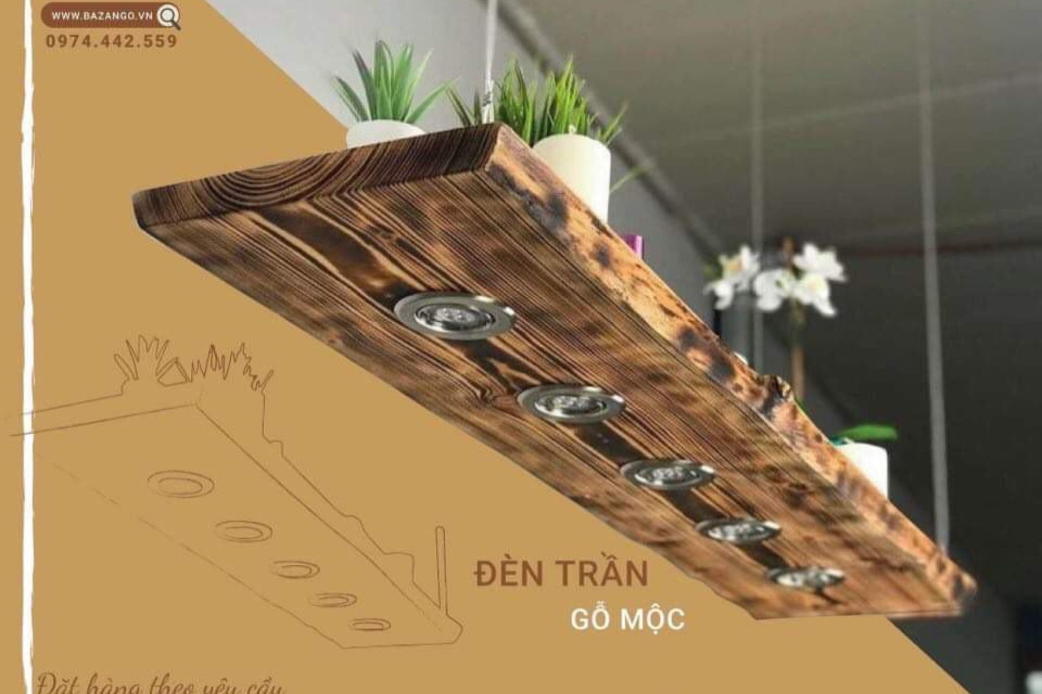 Đèn trần gỗ mộc