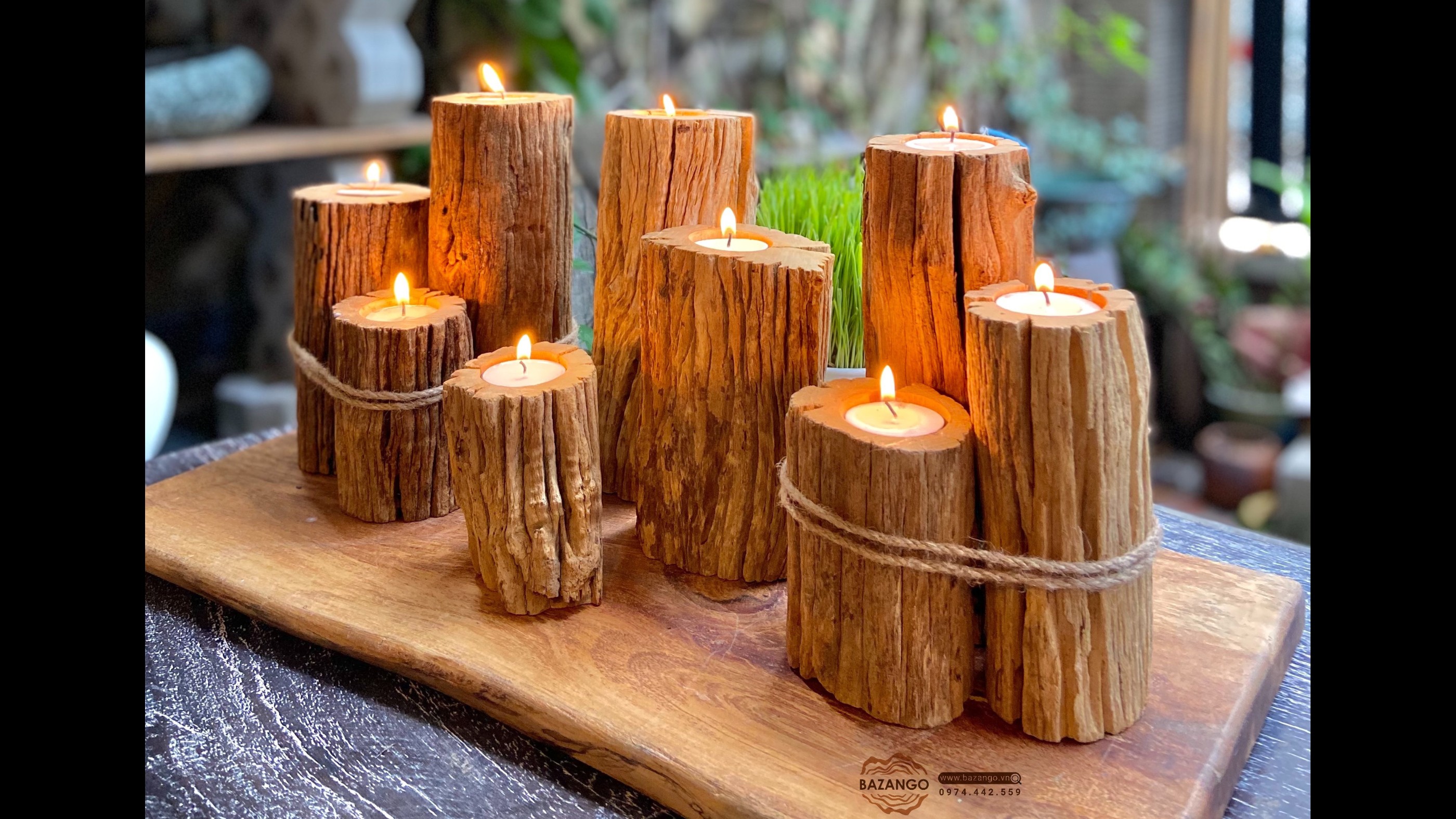  Đế Nến Gỗ Lũa