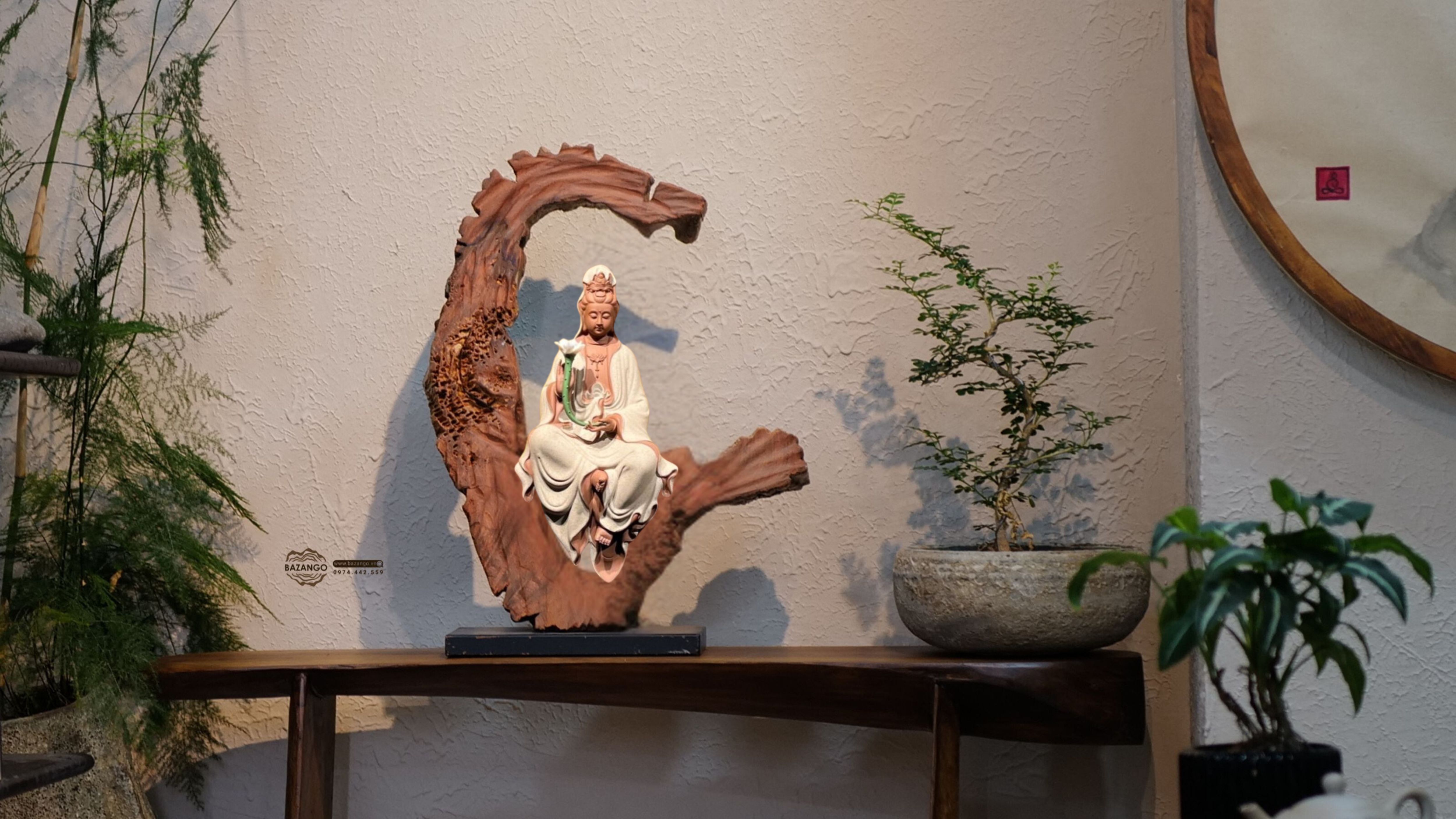 Gỗ lũa trang trí - tượng phật Adida