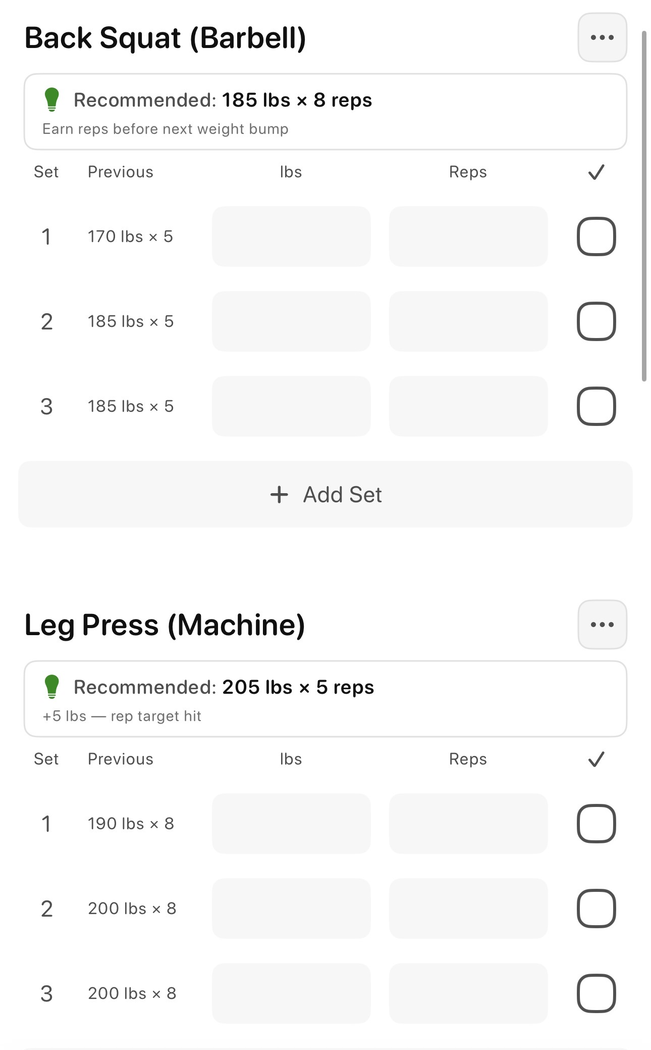 Bazu workout tracker Progressive Overload recommendations showing when to add reps or increase weight
