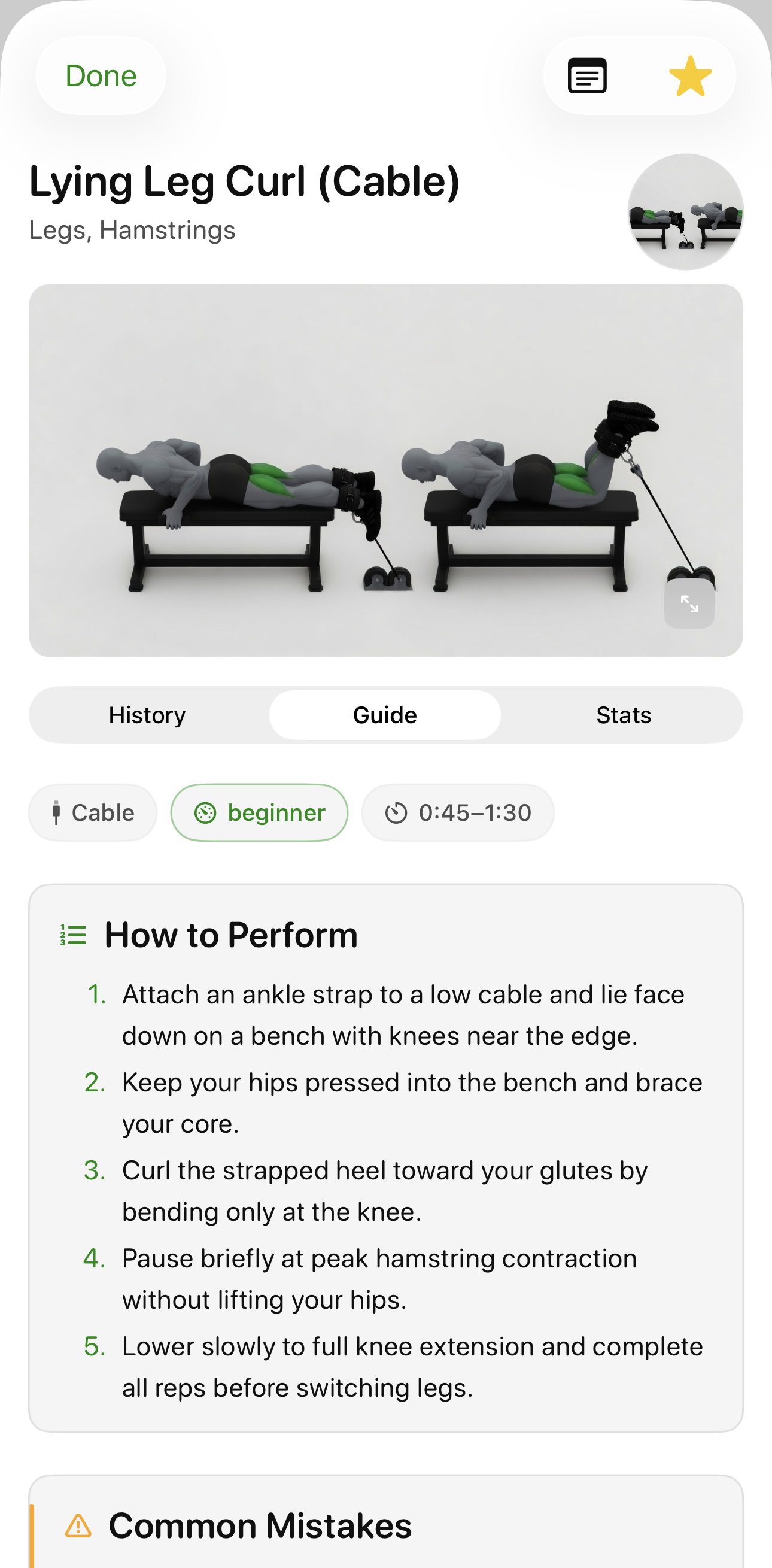 Bazu exercise guide showing detailed form instructions, anatomy illustration, and common mistakes