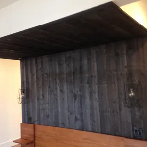 tongue and groove feature wall with lanterns