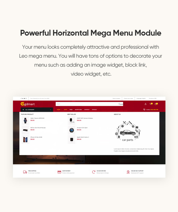 Powerful Horizontal Mega Menu Module