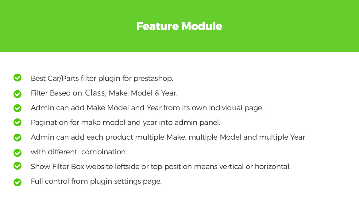 Leo Parts Filter Prestashop module features