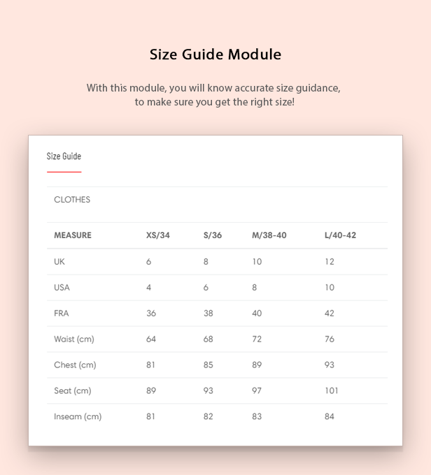 Prestashop Size Chart Module